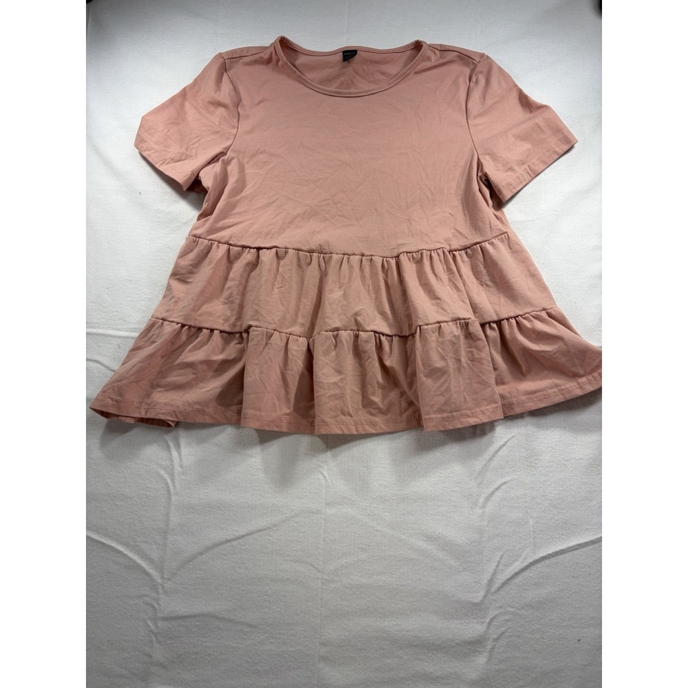 SHEIN Tiered Babydoll Blouse Women's Medium Peach Short Sleeve